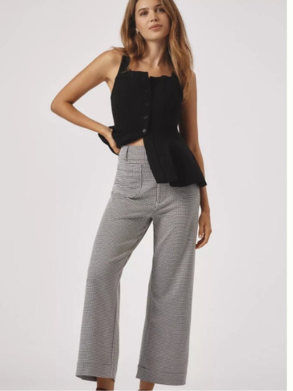 Maeve The Colette Black & White Houndstooth Wide-Leg Pants